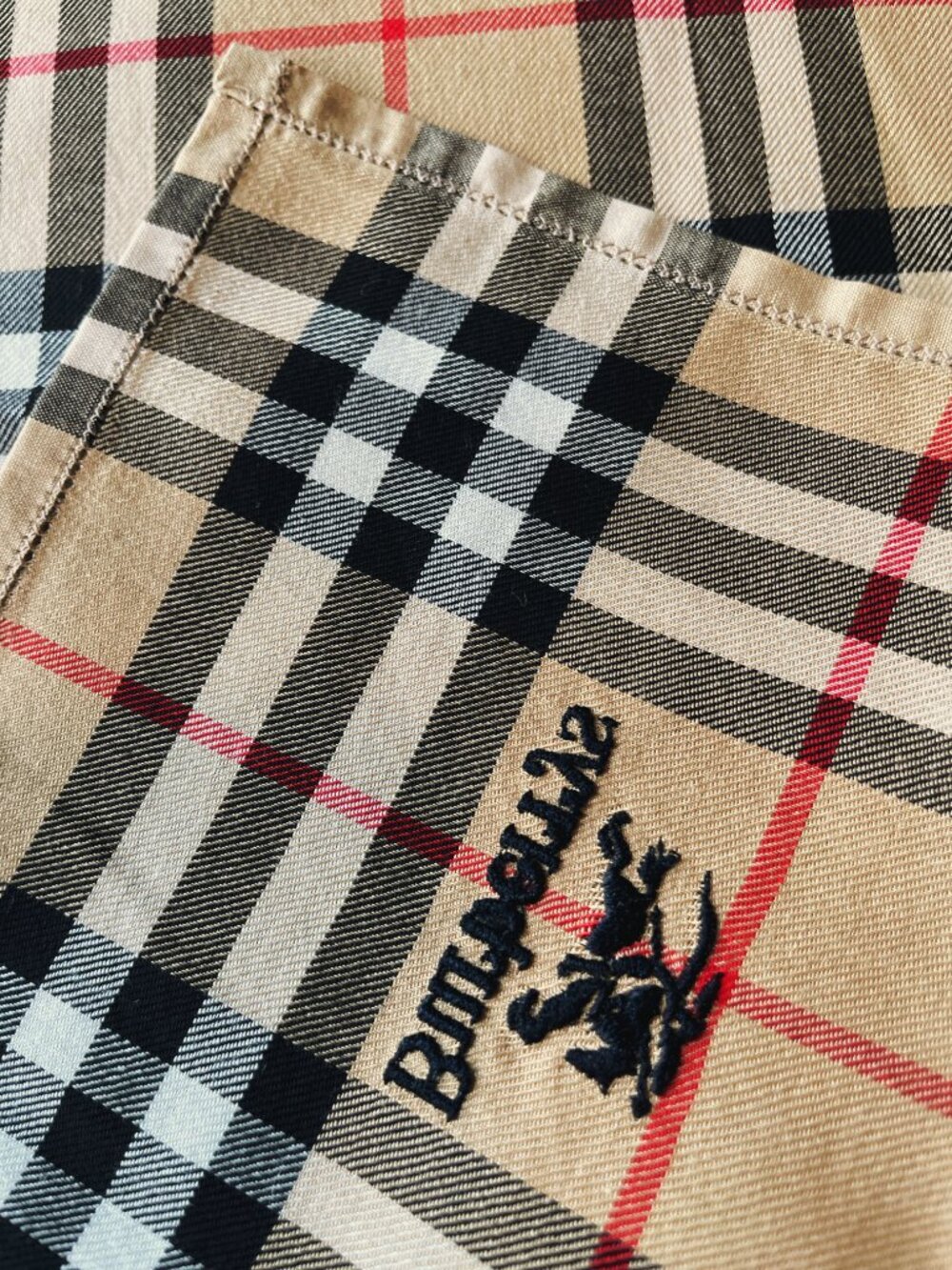 Burberrys Vintage Nova Check Cotton Scarf Embroidered Logo NWOT - Picture 11 of 11